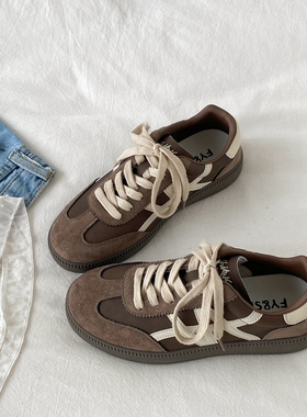 喜叔美拉德棕色厚底德训鞋女2025新款秋季阿甘板鞋小众休闲运动鞋