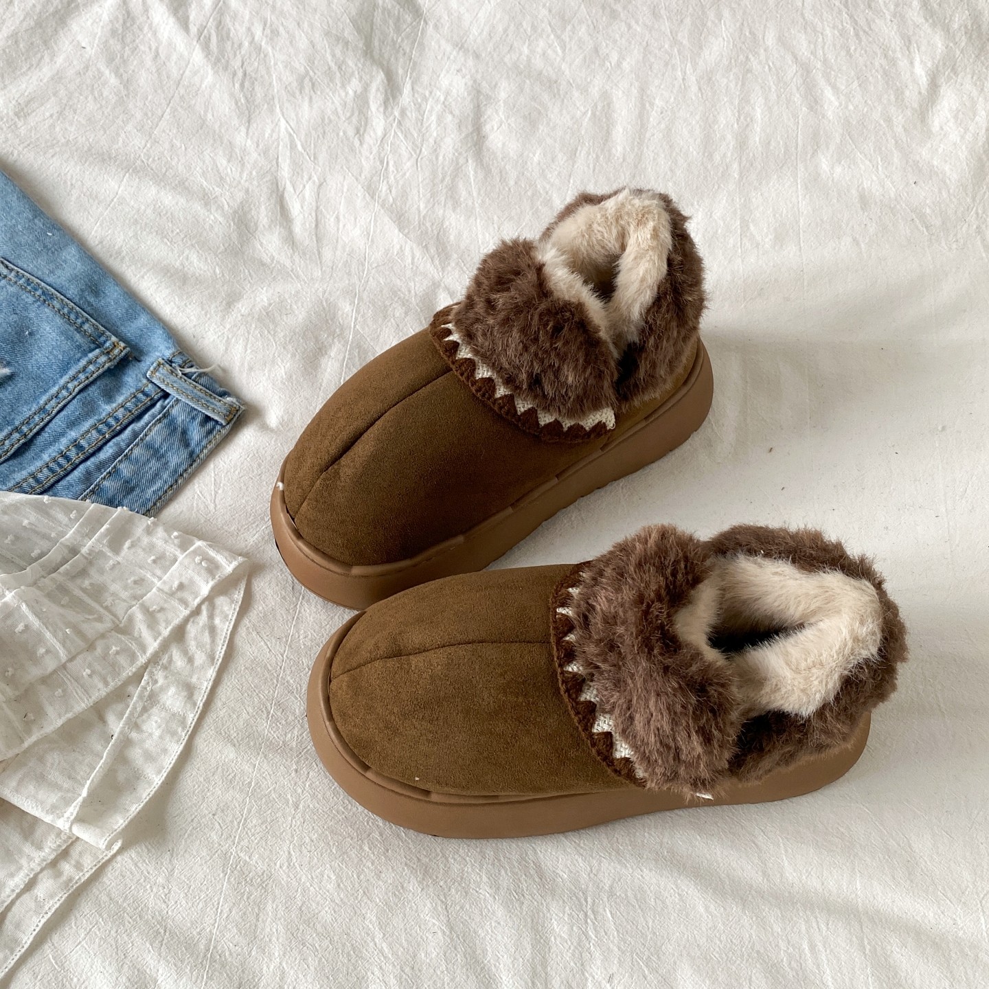 名族风编织厚底雪地靴防滑棉鞋子