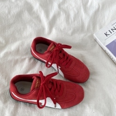 女款 休闲运动鞋 复古平底德训鞋 喜叔红色阿甘鞋 2025春季 新款 赛车鞋