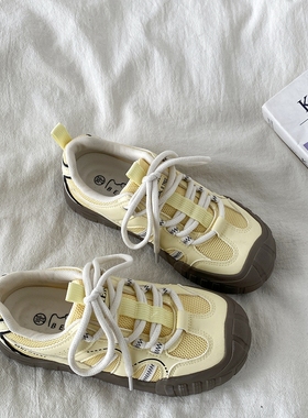 喜叔 丑萌黄色厚底德训鞋女款chic小众不撞款板鞋复古休闲运动鞋
