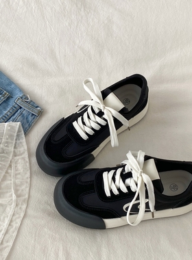 喜叔黑色小众设计感德训鞋女2025新款秋季板鞋学生百搭休闲运动鞋