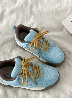喜叔蓝色厚底透气面包板鞋女款小众不撞款鞋子美式高街运动休闲鞋