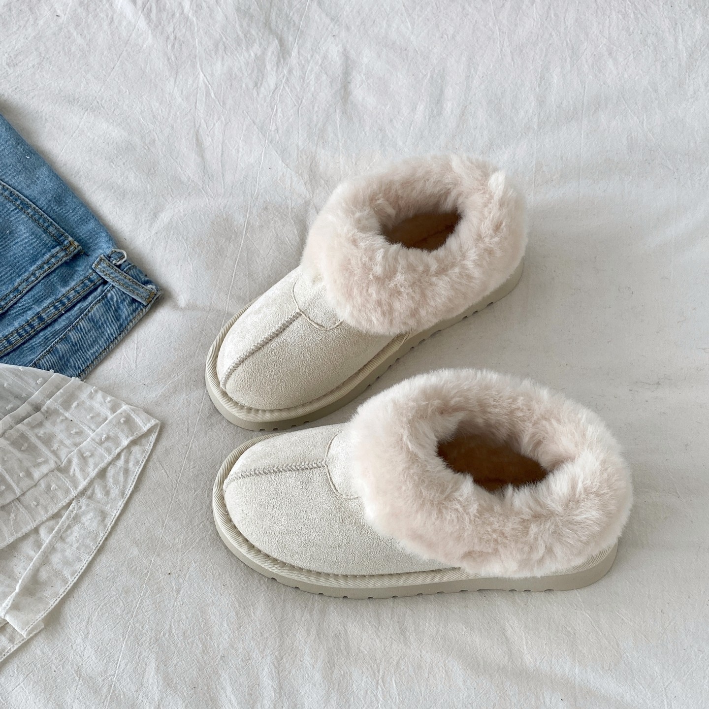 喜叔 白色毛毛雪地靴女款冬季保暖全包棉鞋外穿一脚蹬加绒勃肯鞋,女鞋,时尚雪地靴,淘宝优惠券,粉丝福利购,淘宝优惠卷