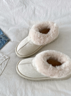 喜叔 白色毛毛雪地靴女款冬季保暖全包棉鞋外穿一脚蹬加绒勃肯鞋