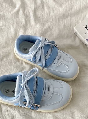 喜叔小众蓝色圆头板鞋女2025春季新款芒果头德训鞋运动休闲小白鞋