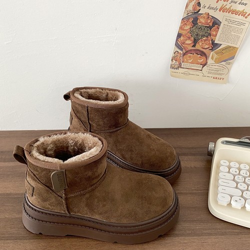 美拉德棕色厚底增高雪地靴面包鞋