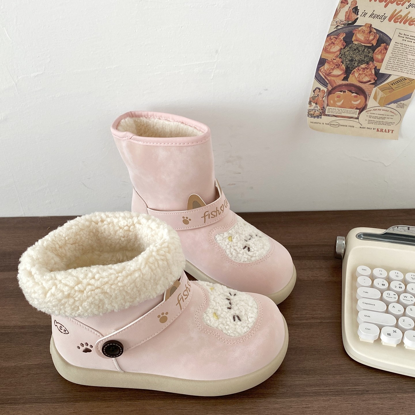 喜叔两穿粉色猫咪雪地靴女2025新款冬季加绒保暖棉鞋外穿毛绒棉靴,女鞋,时尚雪地靴,淘宝优惠券,粉丝福利购,淘宝优惠卷