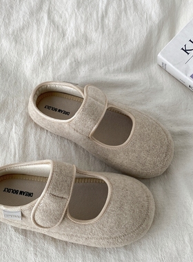 喜叔 复古包头玛丽珍半拖鞋女秋冬外穿小香风平底勃肯鞋浅口单鞋