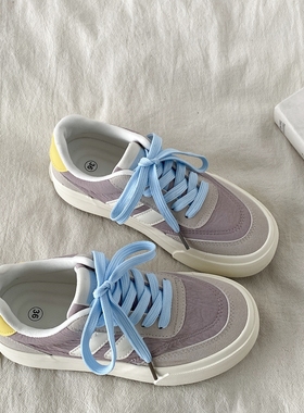 喜叔马卡龙紫色厚底板鞋女2025夏季新款帆布鞋chic百搭小众德训鞋