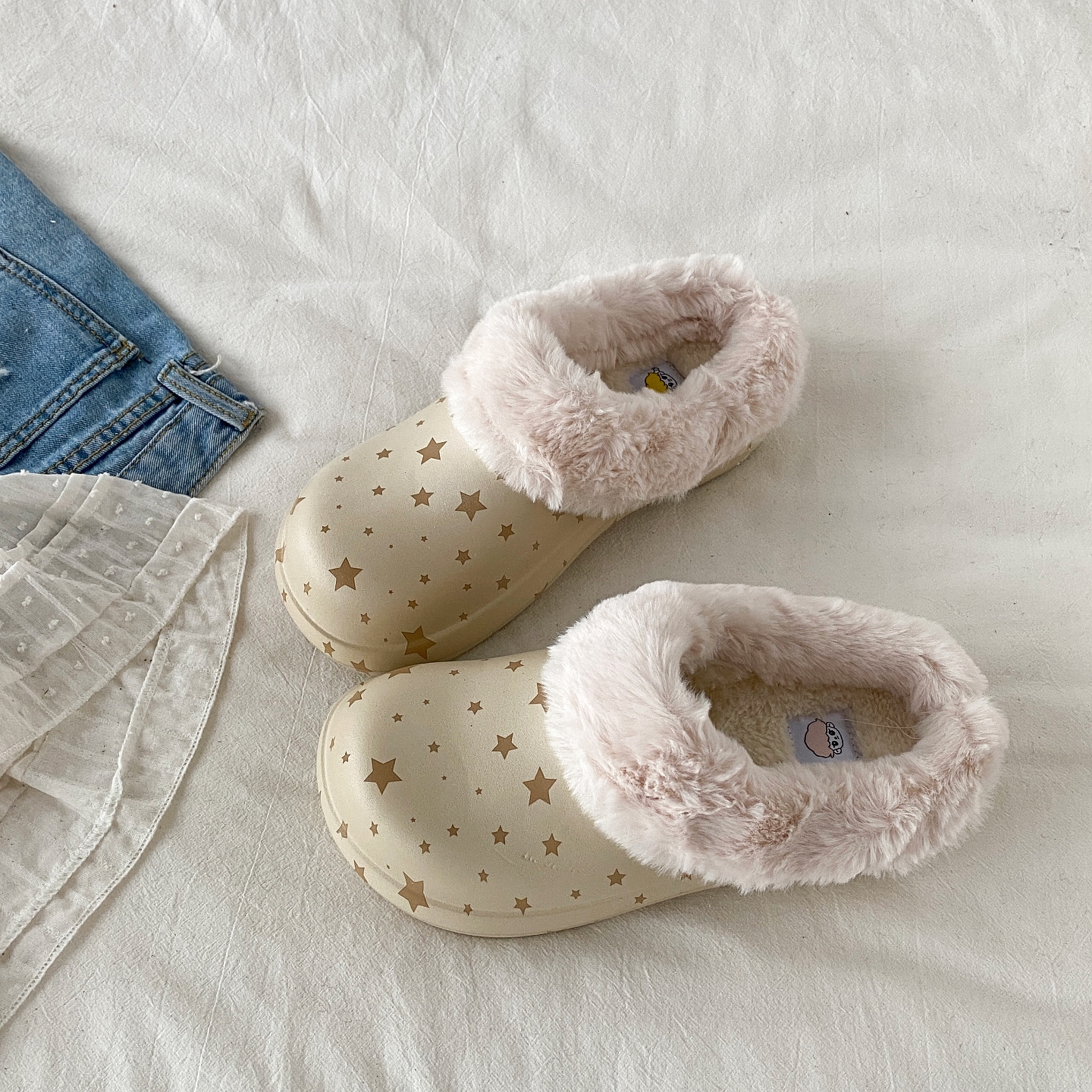 时尚星星毛毛拖鞋外穿半包棉拖鞋