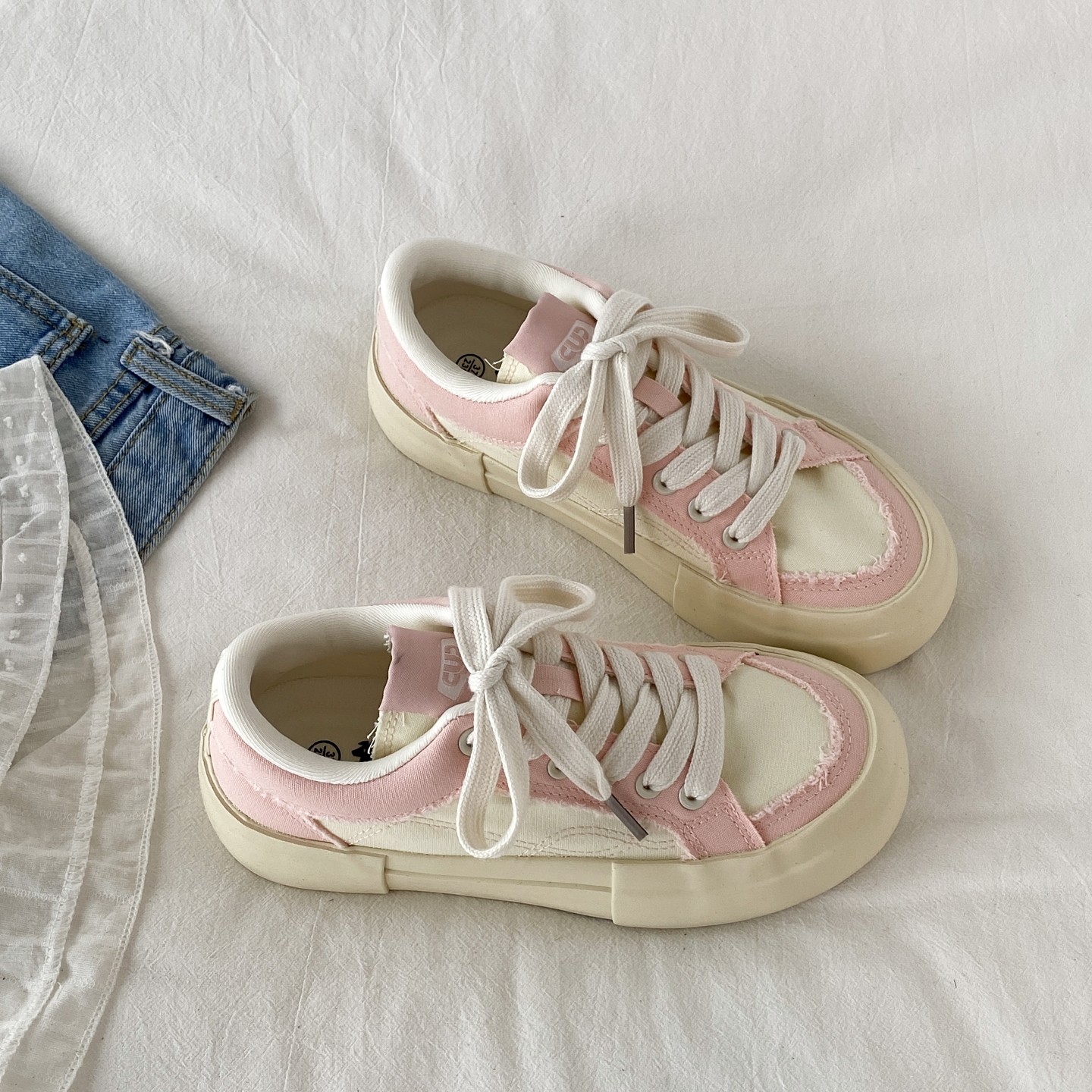 喜叔粉色小众设计感板鞋女夏2025新款厚底增高帆布鞋配裙子小白鞋,女鞋,休闲板鞋,淘宝优惠券,粉丝福利购,淘宝优惠卷