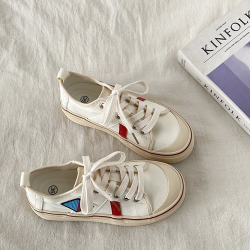 超火拼色帆布鞋复古百搭小白鞋潮