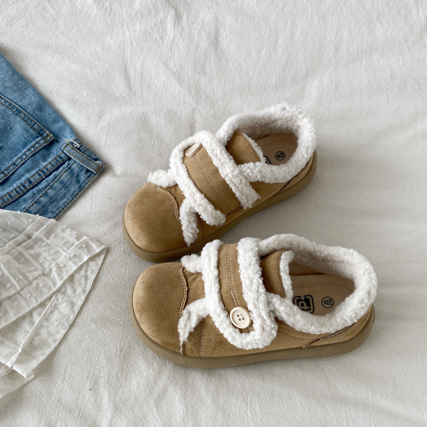 丑萌大头保暖勃肯棉鞋毛毛面包鞋