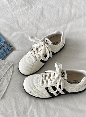 喜叔复古米色软底德训鞋女2026新款春季百搭小白鞋运动休闲阿甘鞋