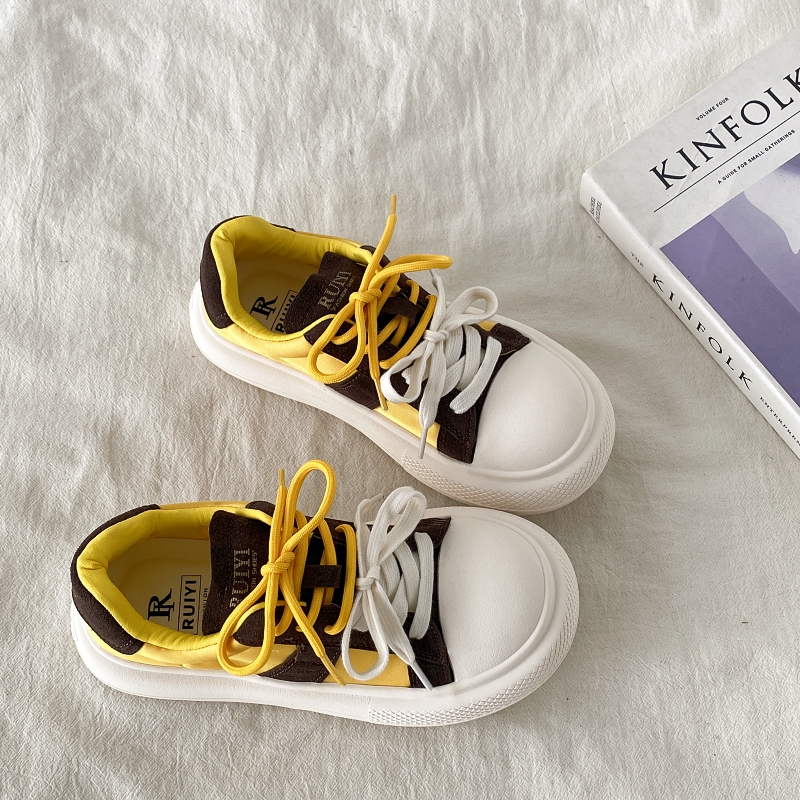 小众拼色米奇大头鞋复古厚底板鞋