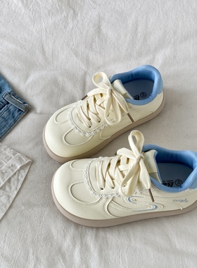 喜叔丑萌黄色大头德训鞋女2026春季新款厚底小白鞋休闲运动板鞋子