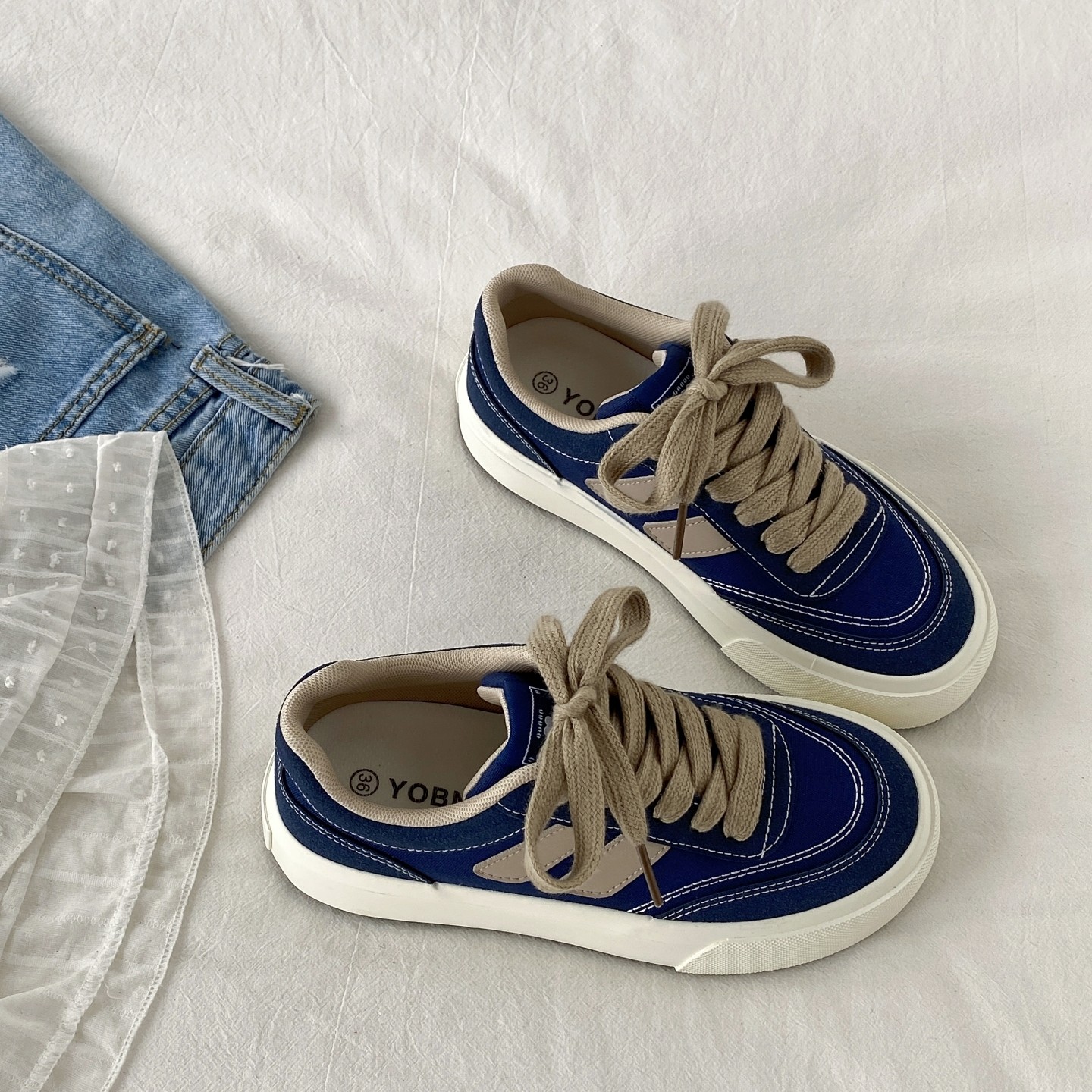 喜叔 复古美式拼色板鞋女2025秋季新款厚底透气帆布鞋休闲德训鞋,女鞋,休闲板鞋,淘宝优惠券,粉丝福利购,淘宝优惠卷