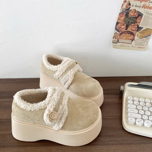 复古增高厚底加绒勃肯鞋毛毛棉鞋