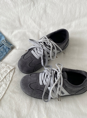 喜叔小众灰色加绒德训鞋女冬季保暖二棉鞋复古休闲运动板鞋阿甘鞋