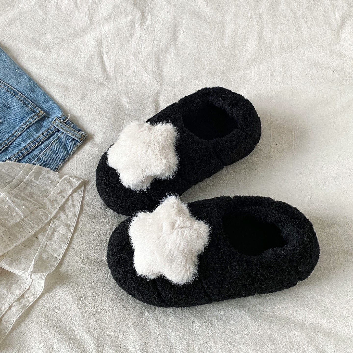 喜叔 复古黑色全包棉拖鞋女外穿2025新款冬季居家保暖防滑毛毛鞋