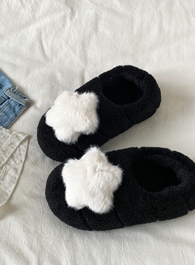 喜叔 复古黑色全包棉拖鞋女外穿2025新款冬季居家保暖防滑毛毛鞋