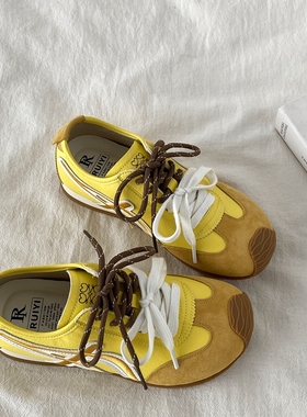 喜叔 小众平底黄色德训鞋女款ins潮复古休闲运动鞋韩版阿甘鞋板鞋