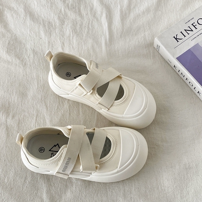 丑萌大头魔术贴小白鞋透气板鞋子