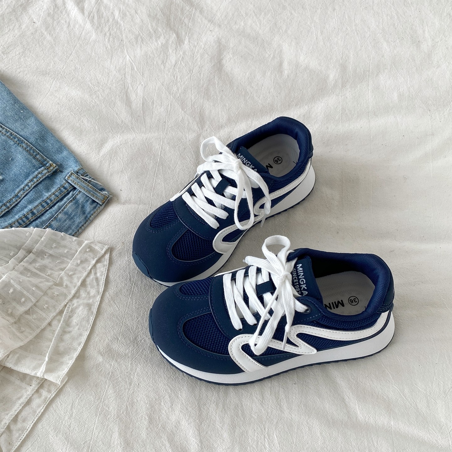 喜叔藏青色复古阿甘鞋女2026新款春季厚底德训鞋网面休闲运动鞋潮,女鞋,时尚休闲鞋,淘宝优惠券,粉丝福利购,淘宝优惠卷