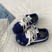 女2025秋季 新款 薄底阿甘板鞋 喜叔藏青色小众德训鞋 复古休闲运动鞋