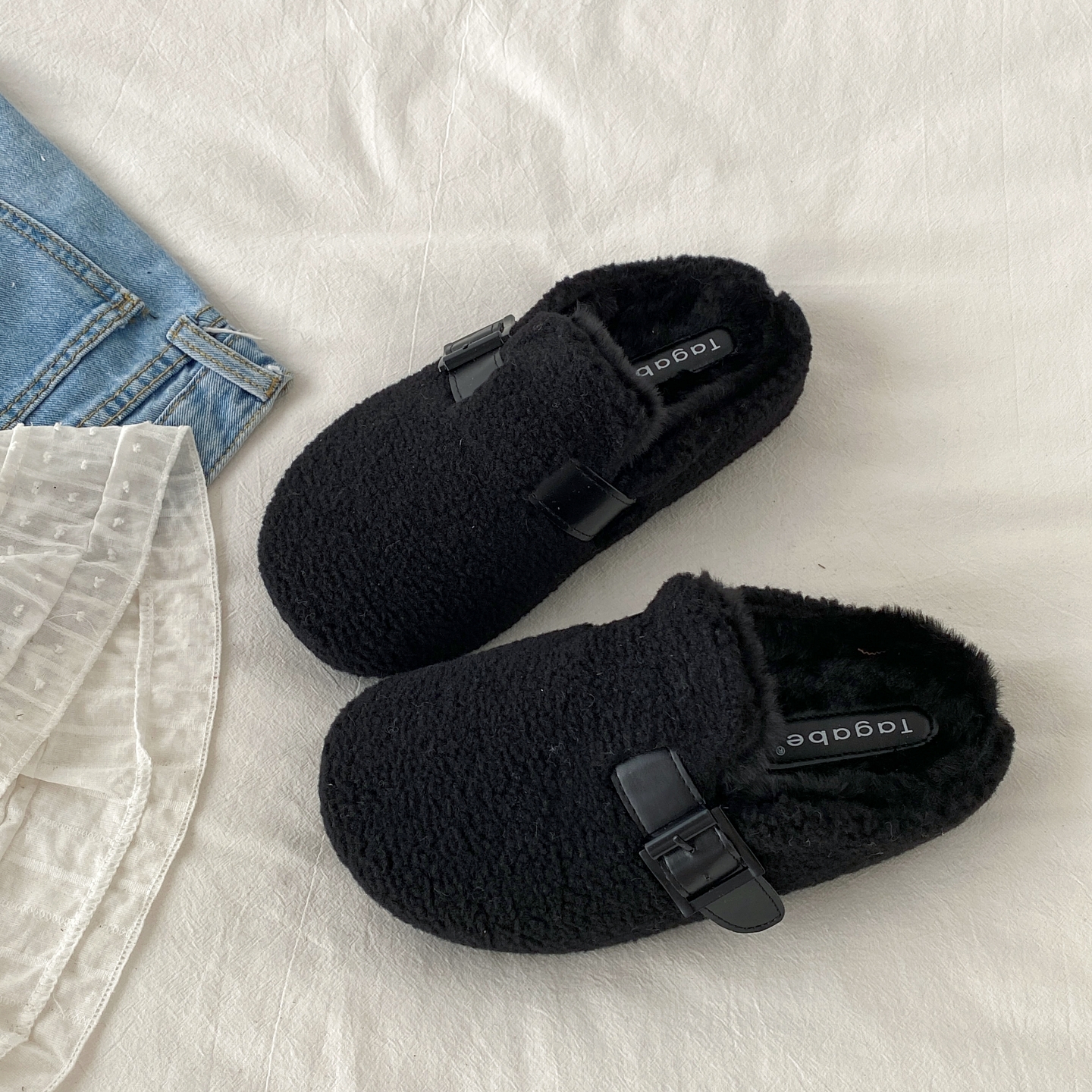 复古黑色勃肯毛毛拖鞋外穿棉拖鞋