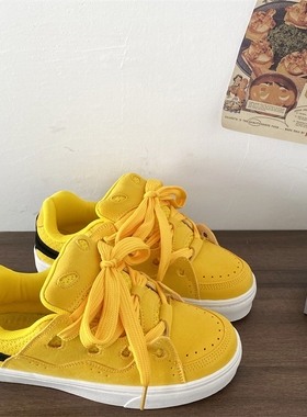 喜叔黄色面包鞋多巴胺秋季情侣滑板鞋2024新款透气学生休闲运动鞋