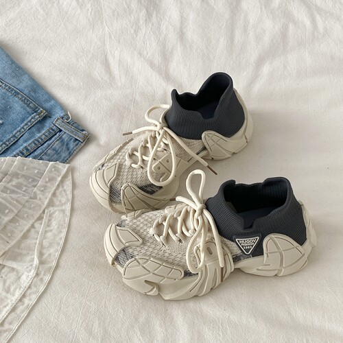 小众拼色厚底飞织鞋男女同款跑鞋