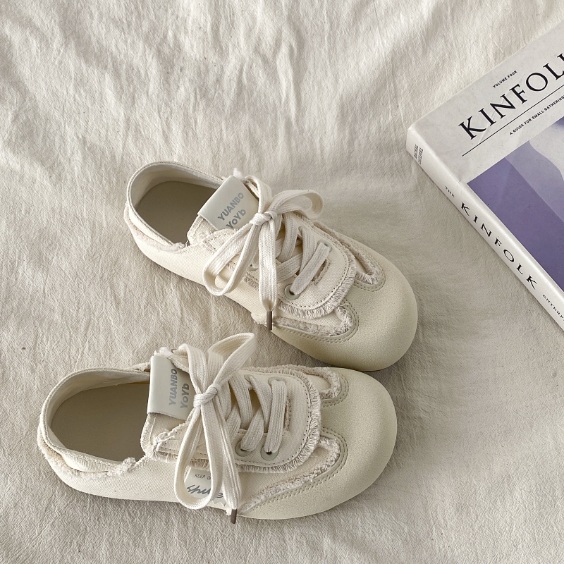 小众两穿一脚蹬小白鞋薄底帆布鞋