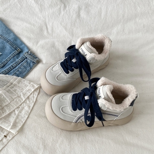 喜叔复古厚底羊羔毛二棉鞋女款冬季保暖加绒加厚毛毛鞋高帮休闲鞋