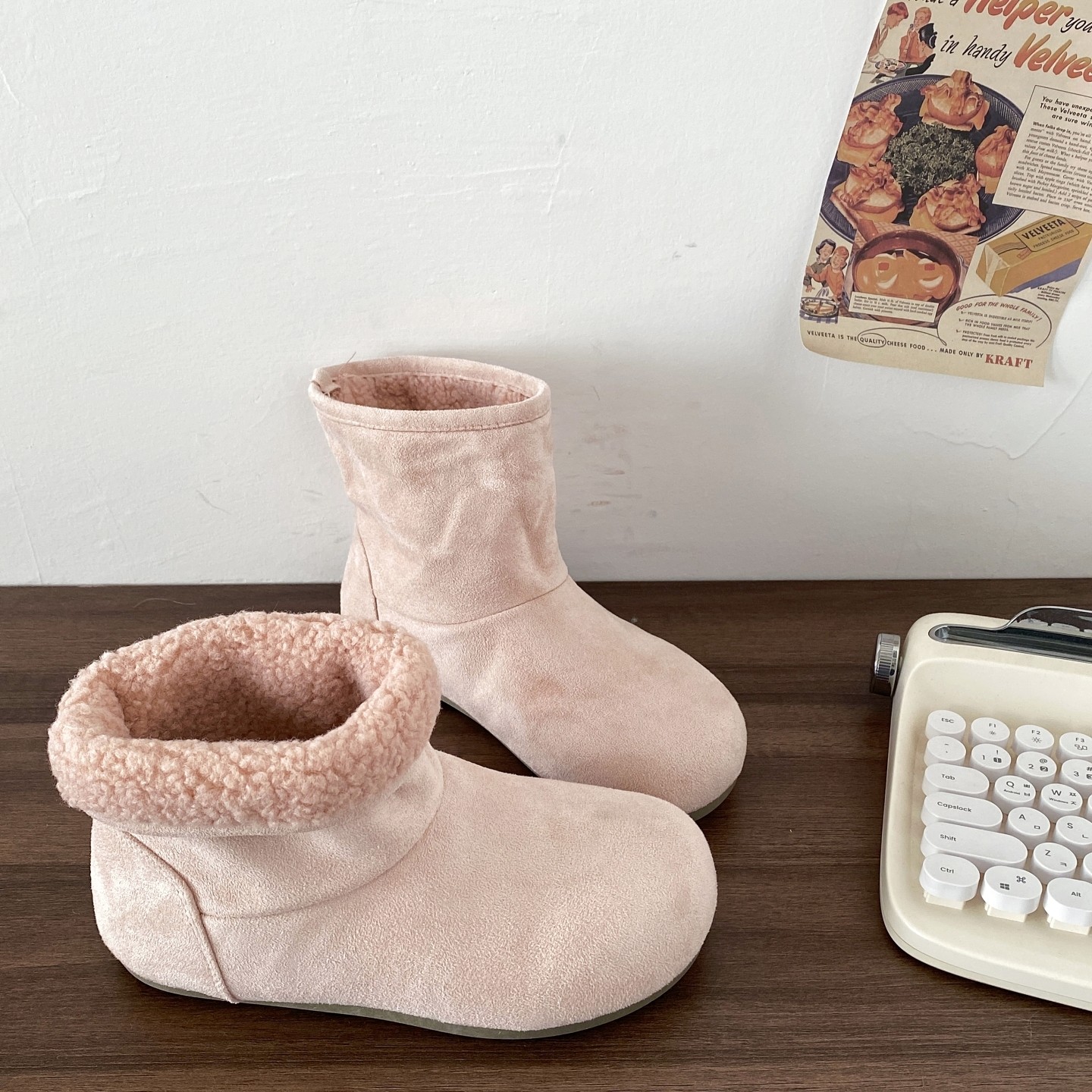 喜叔粉色平底毛绒雪地靴女2025新款冬季外穿保暖棉鞋加绒毛毛短靴,女鞋,时尚雪地靴,淘宝优惠券,粉丝福利购,淘宝优惠卷