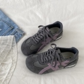 休闲运动鞋 喜叔 ins潮秋季 厚底复古阿甘板鞋 灰紫色小众德训鞋 女款