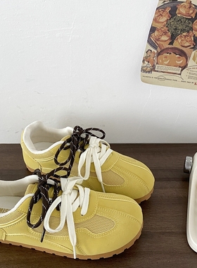 喜叔复古黄色阿甘鞋女2024新款秋季小众透气网面德训鞋休闲运动鞋