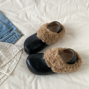 喜叔冬季加绒皮面勃肯鞋女款外穿防滑毛毛雪地靴内增高棉鞋乐福鞋