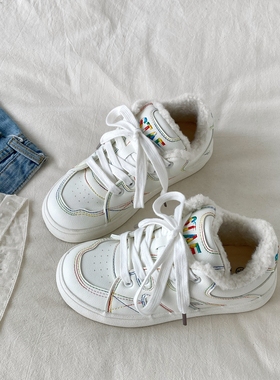 喜叔秋冬季加绒保暖小白鞋女2025新款厚底二棉鞋复古休闲运动板鞋