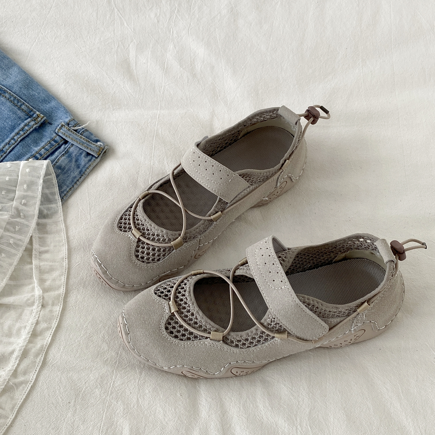 厚底镂空玛丽珍运动鞋魔术贴单鞋