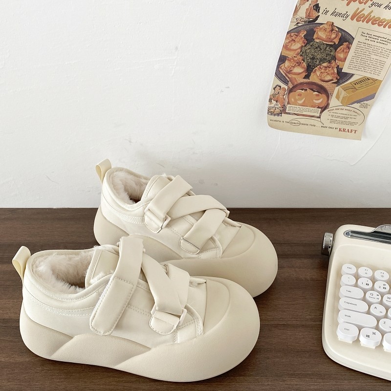 喜叔冬季加绒魔术贴小白鞋女款百搭丑萌厚底面包棉鞋保暖二棉板鞋,女鞋,休闲板鞋,淘宝优惠券,粉丝福利购,淘宝优惠卷