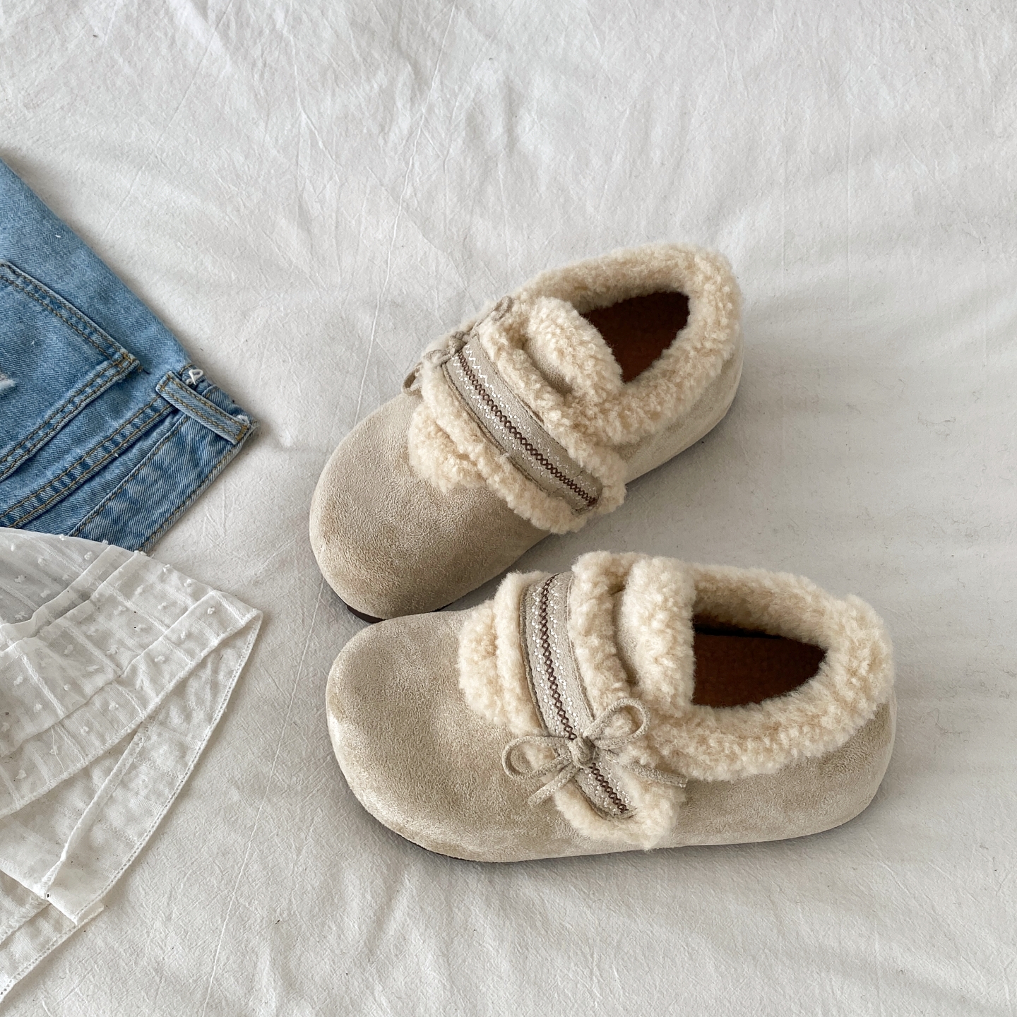 复古魔术贴加绒勃肯鞋毛毛棉鞋子