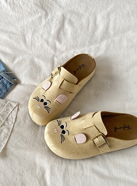 喜叔可爱卡通黄色勃肯鞋女2026春季新款一脚蹬懒人鞋外穿包头拖鞋