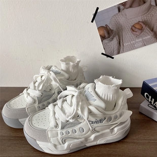 2024春季 情侣休闲运动鞋 新款 女国潮小众厚底板鞋 提耳面包鞋 喜叔