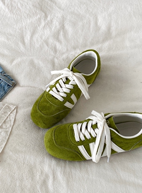 喜叔 韩系小众绿色德训鞋女ins潮复古平底阿甘板鞋百搭休闲运动鞋