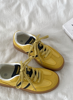喜叔 复古小众黄色德训板鞋女2025春季新款阿甘鞋轻便运动休闲鞋