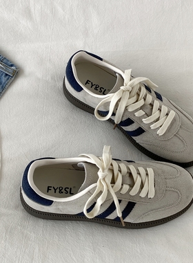 喜叔复古灰蓝拼色德训鞋女款秋季百搭厚底阿甘板鞋学生休闲运动鞋