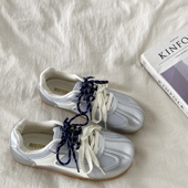 喜叔复古银色平底德训鞋 子 运动休闲鞋 女秋2024新款 网面透气阿甘鞋