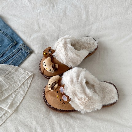 喜叔HelloKitty棉拖鞋女外穿冬季保暖室内防滑毛毛拖鞋包头半拖鞋