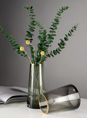 SHPIN BHM轻奢描金玻璃透明花瓶摆件客厅插花水培餐桌电视柜家居